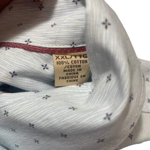 Tommy Bahama XXL 100% Cotton‎ Long Sleeve. Button Up Light BLue Print Flip Cuff - Picture 4 of 7